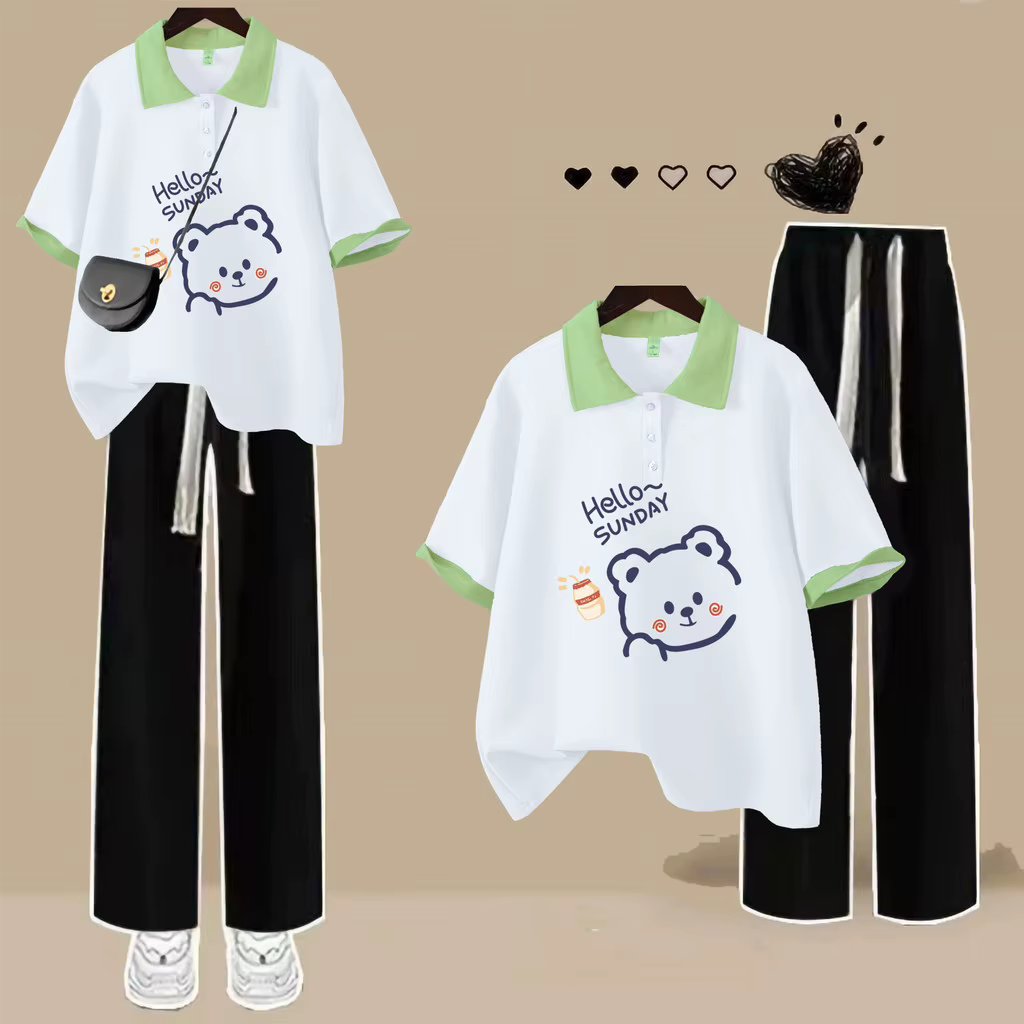 Mode col Polo à manches courtes T-shirt mignon ours en peluche haut ample femmes