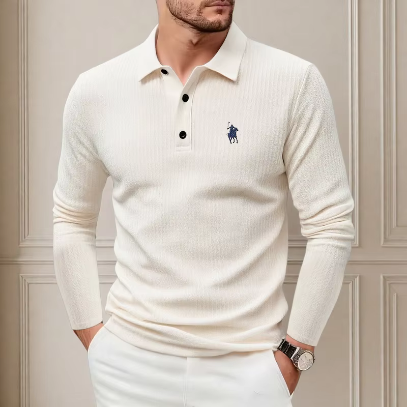 Polo haut de gamme brodé à manches longues pour homme