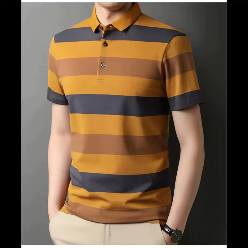 Casual Luxury Polo Shirt For Men Summer Stripped Short Sleeve Golf