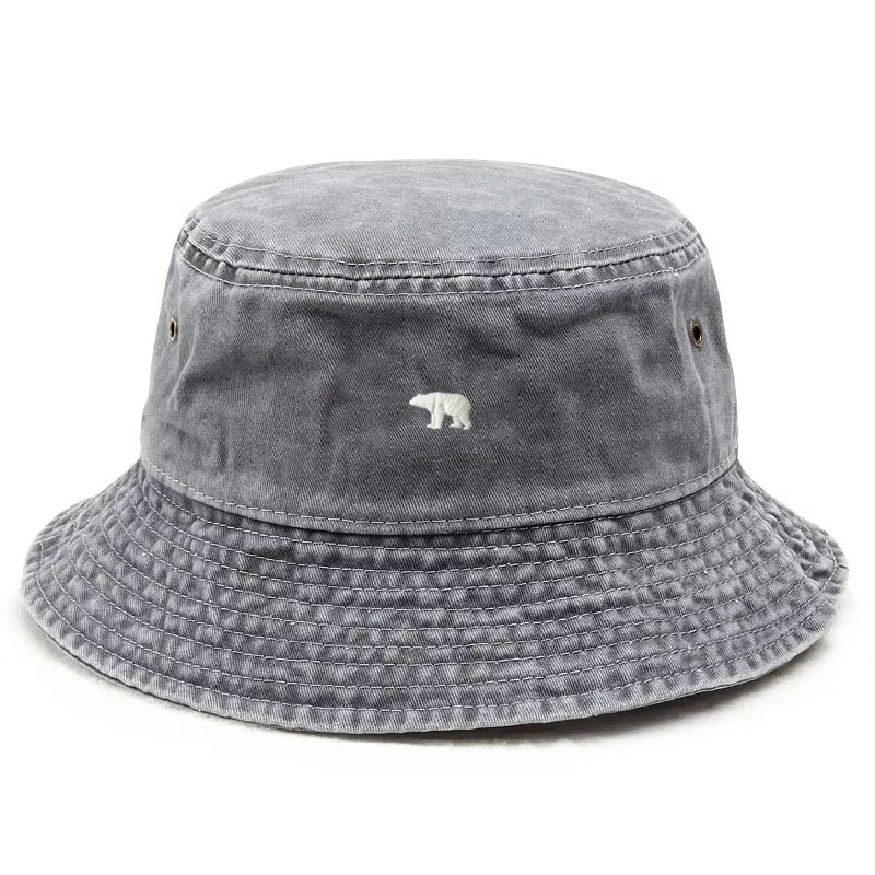 Casquette Bob en Coton Lavé Brodé Ours Polaire Personnalisable pour Hommes et Femmes – Protection Solaire Vintage Réglable pour Extérieur et Plage