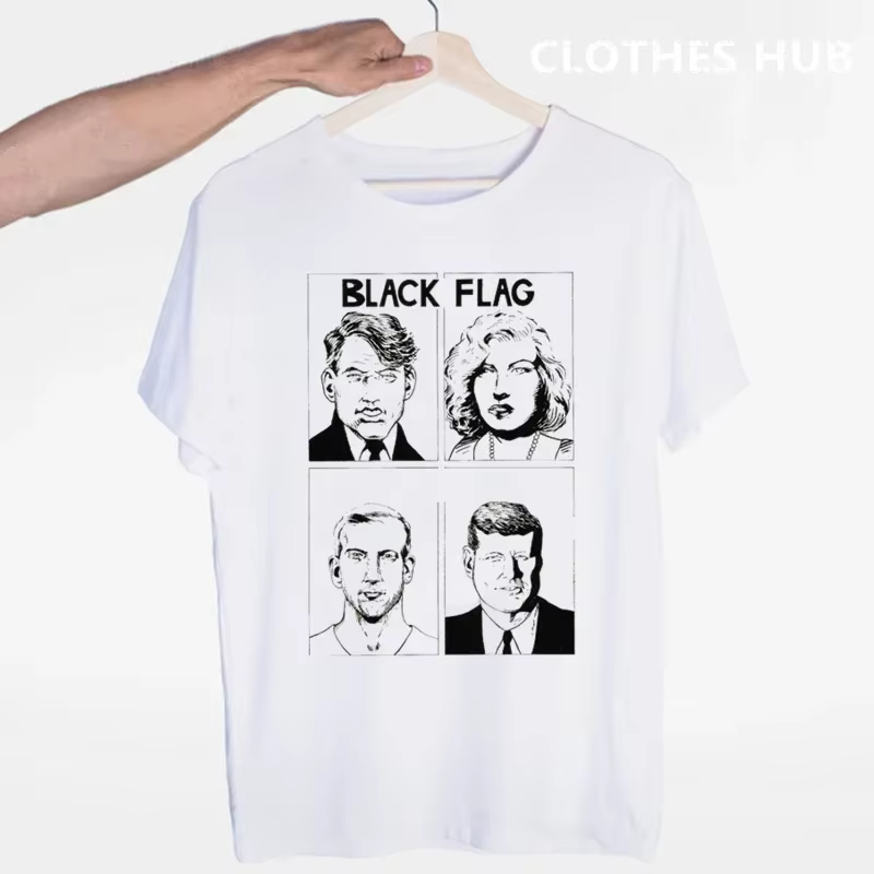 T-shirt drapeau noir été col rond manches courtes groupe de Punk Rock Henry Rollins grands barres
