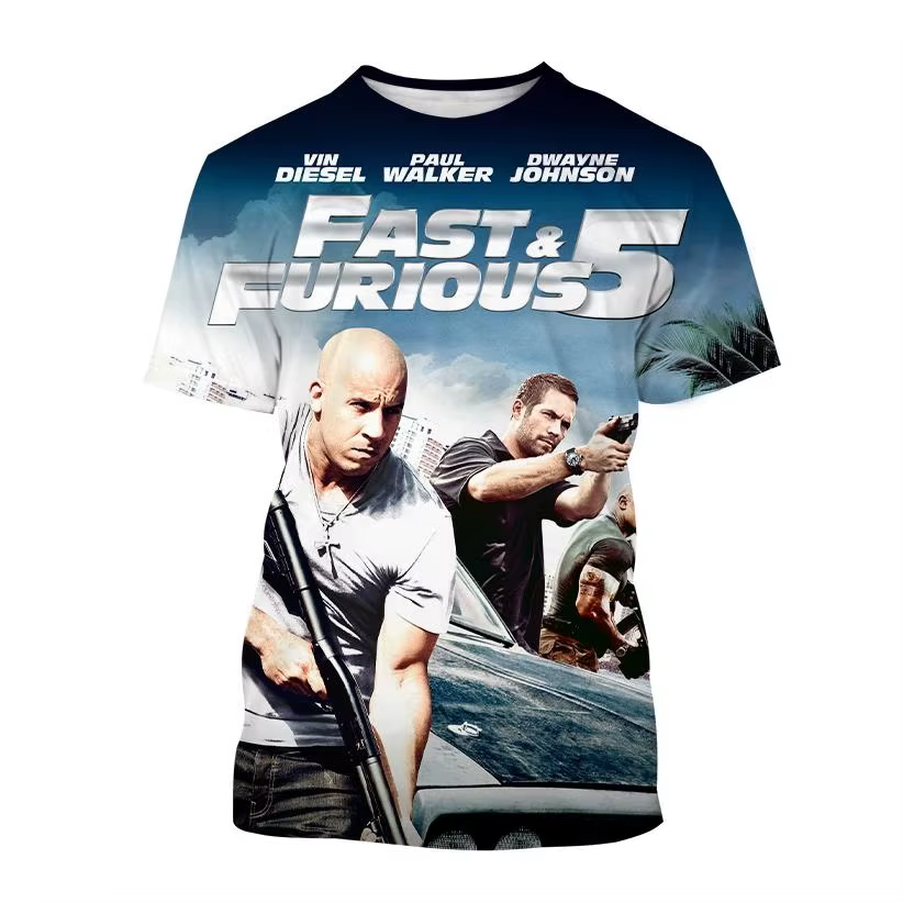 T-shirt à manches courtes imprimé 3D Fast and Furious pour hommes et femmes