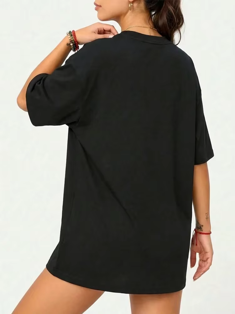 Soldes d'été : T-shirt femme en coton décontracté à col rond et manches courtes