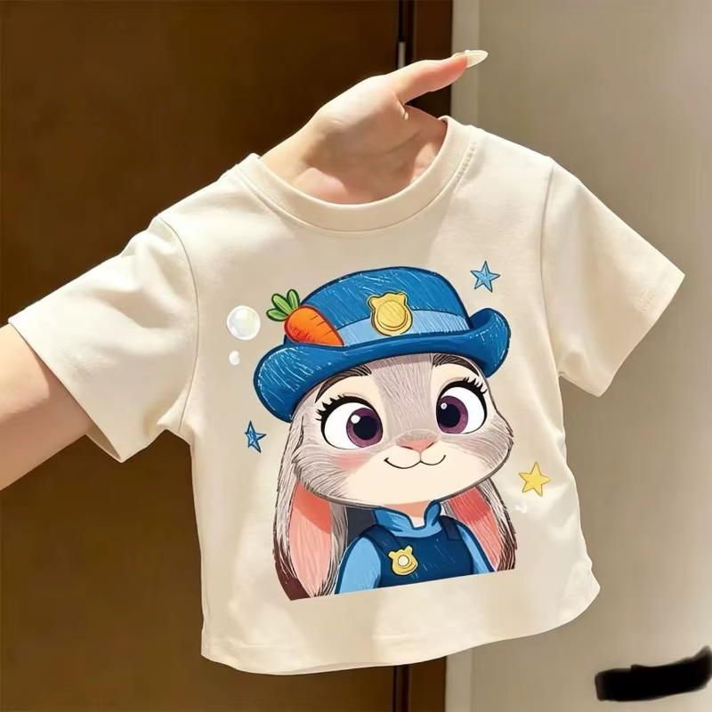 Zootopia Judy Hopps T-shirt pour enfants avec imprimé lapin de dessin animé mignon à manches courtes pour filles