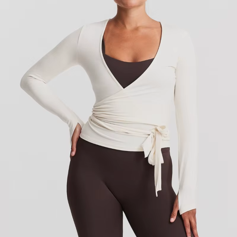 Y2k Ballet Pilates Wrap Top pour femmes entraînement Yoga danse à manches longues