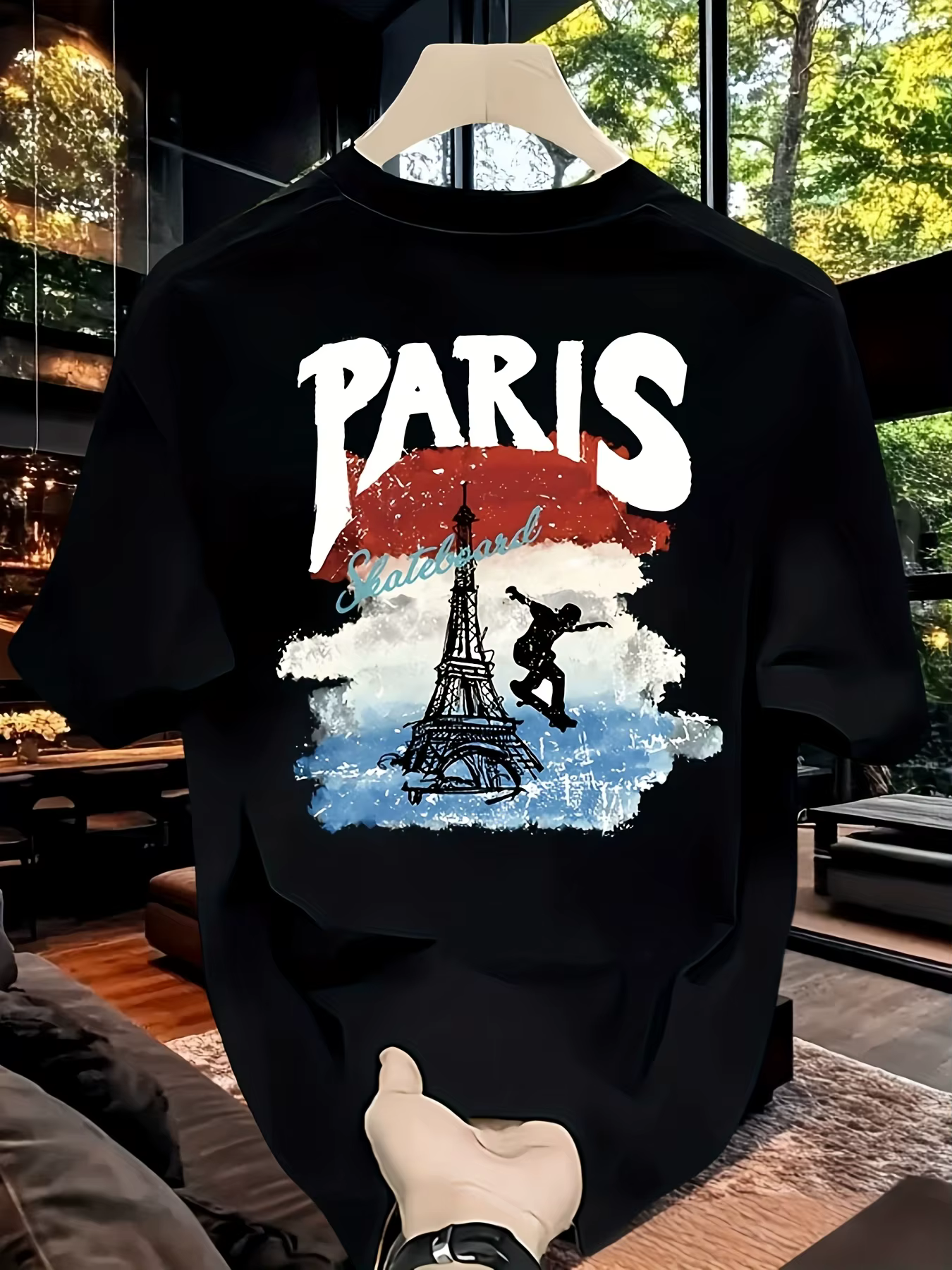 T-shirt pour homme en coton 100% doux de qualité supérieure avec imprimé aquarelle de la tour Eiffel de Paris