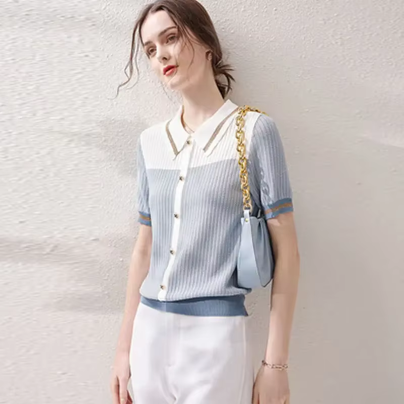 Polo femme bouton T-shirts tricoté mince