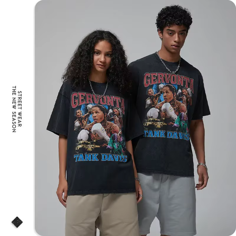 Réservoir Gervonta Davis T-shirt Champion de boxe lavé à manches courtes surdimensionné