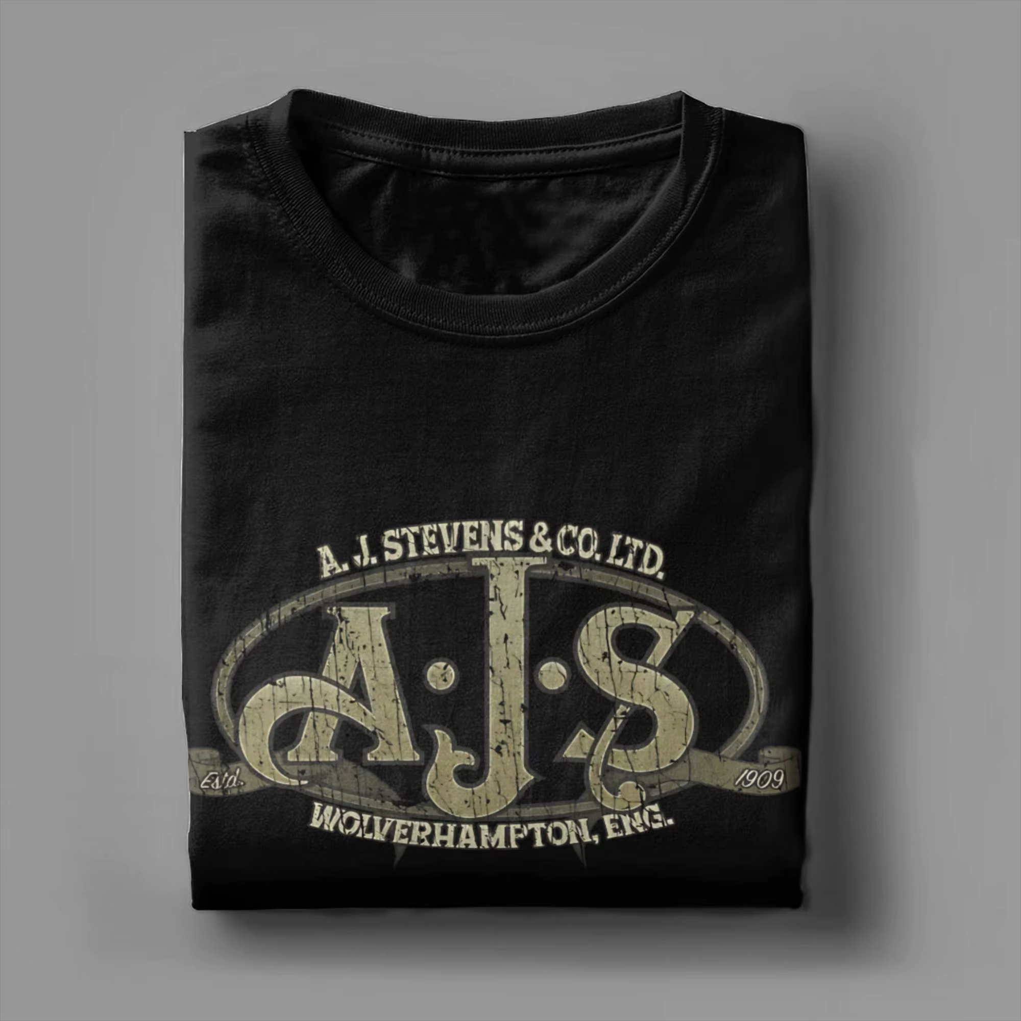T-shirt en coton 100% avec logo de moto vintage, drôle, AJS, pour hommes