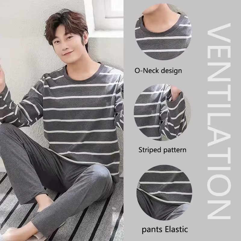 2 pièces/ensemble hommes pyjamas automne hiver à manches longues mode doux Simple décontracté Homewear homme noir confortable rayé vêtements de détente