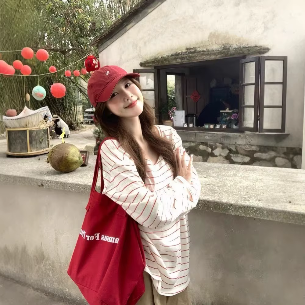 Chemisier T-shirt rayé rouge et blanc pour femme