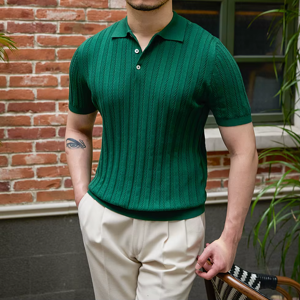 Mr. Lusan-Polo Jacquard à Revers à oral rons pour Homme