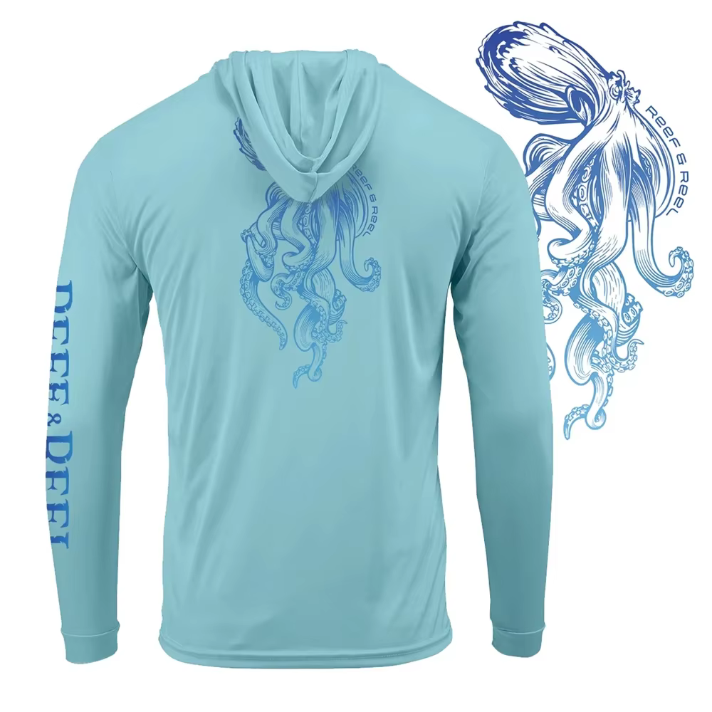 Reef & Reel Fishing Apparel Summer Outdoor Long Sleeve T-shirt With Hood Sun Protection Breathable Angling Clothing Homme Peche