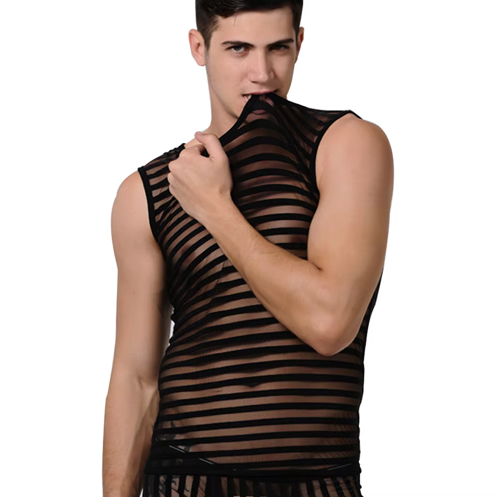 Débardeur Transparent à rayures noires pour hommes
