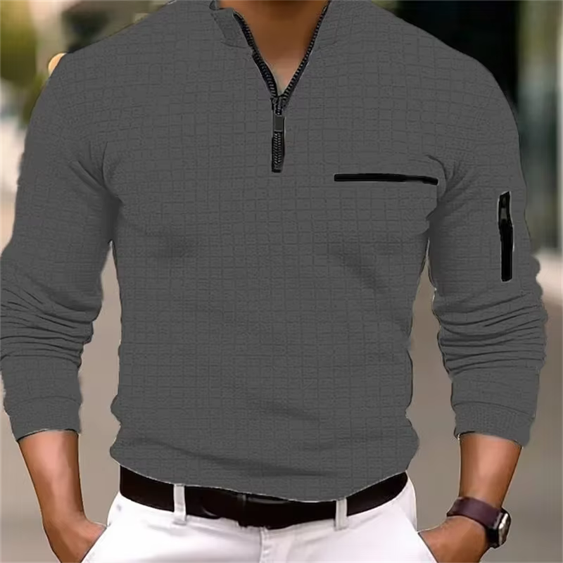 POLO carré rayé à manches longues pour hommes