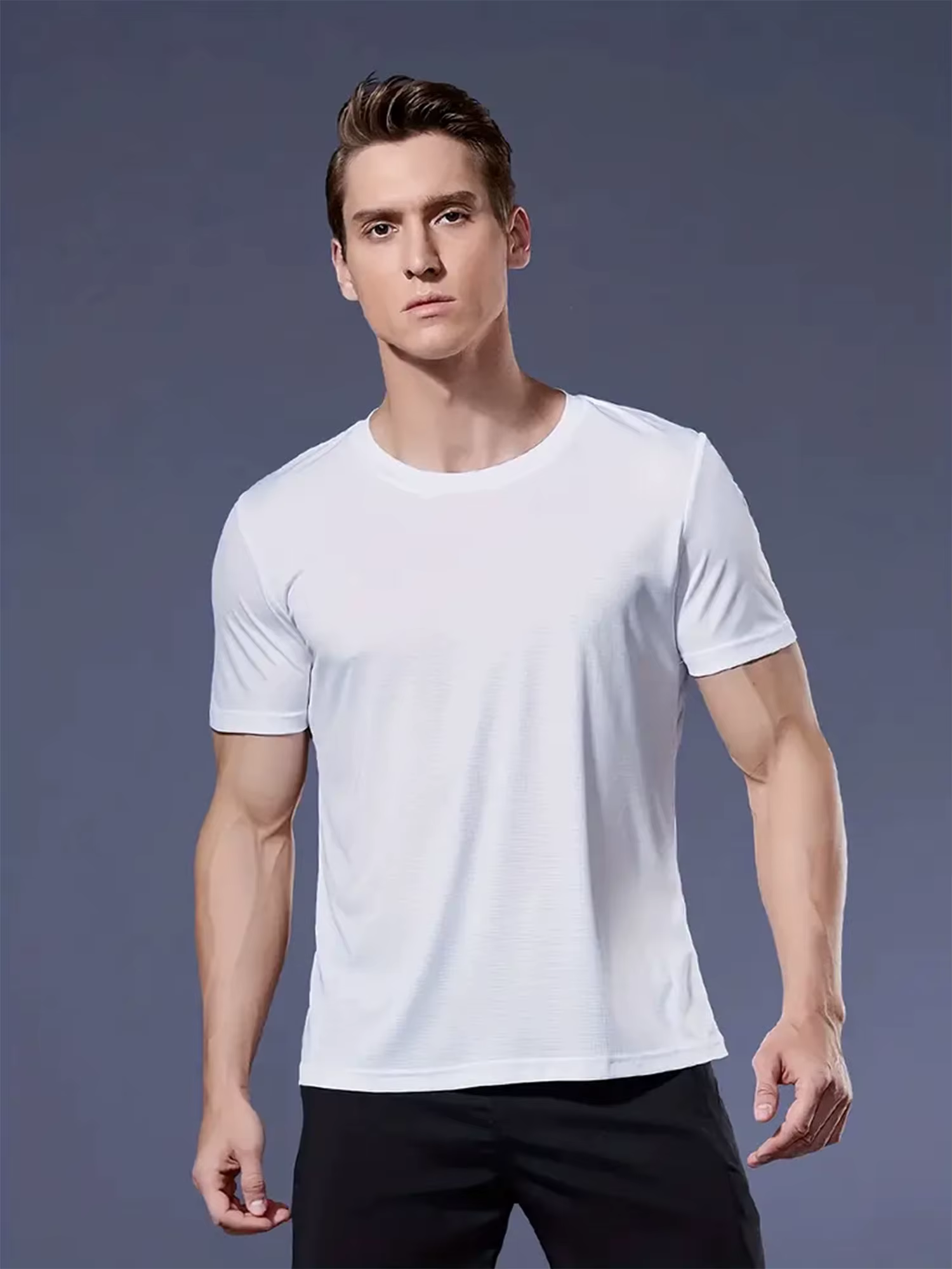 T-Shirt col rond 4 couleurs noir et blanc gris marine ultra-léger homme séchage rapide respirant chemise absorbant la