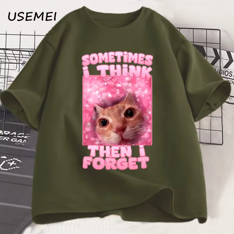 Parfois, je pense puis j'oublier drôle chat Meme T-shirt femmes hommes stupide Humor chats