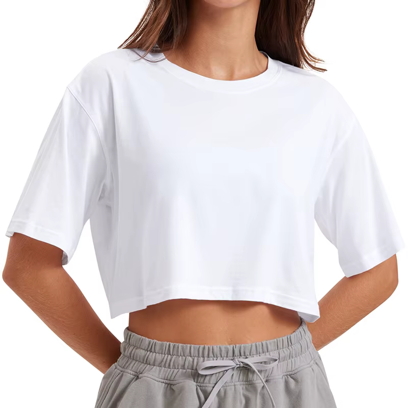 T-shirt court à col rond pour femme