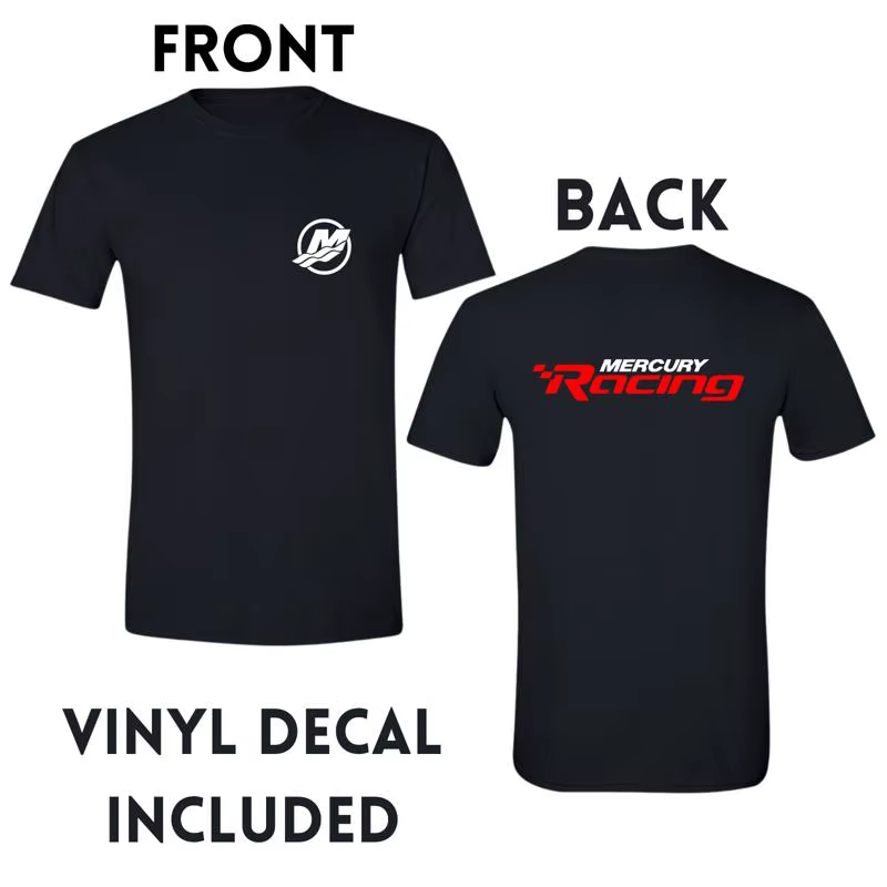 Mercury Mercruiser bateau hors-bord course t-shirt gratuit décalcomanie plus de couleurs à l'intérieur
