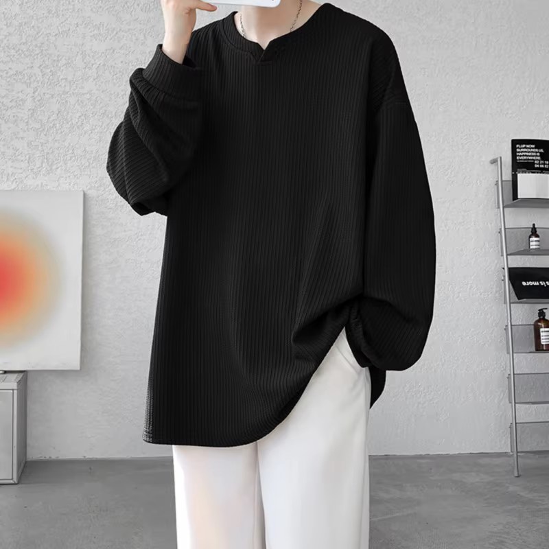 Haute qualité Texture à manches longues t-shirt pour hommes printemps automne décontracté hommes T-shirts hommes hauts vêtements classiques hommes T-Shirts