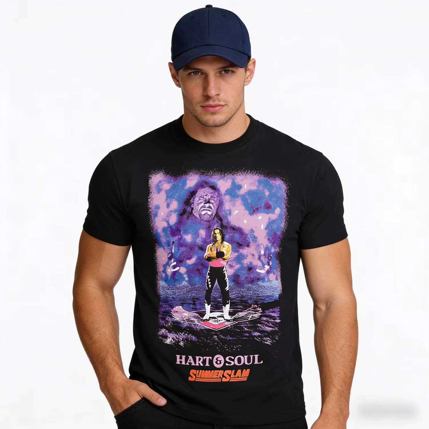 T-shirt graphique vintage noir Bret Hart Hart&Soul pour homme – Tendance mode classique