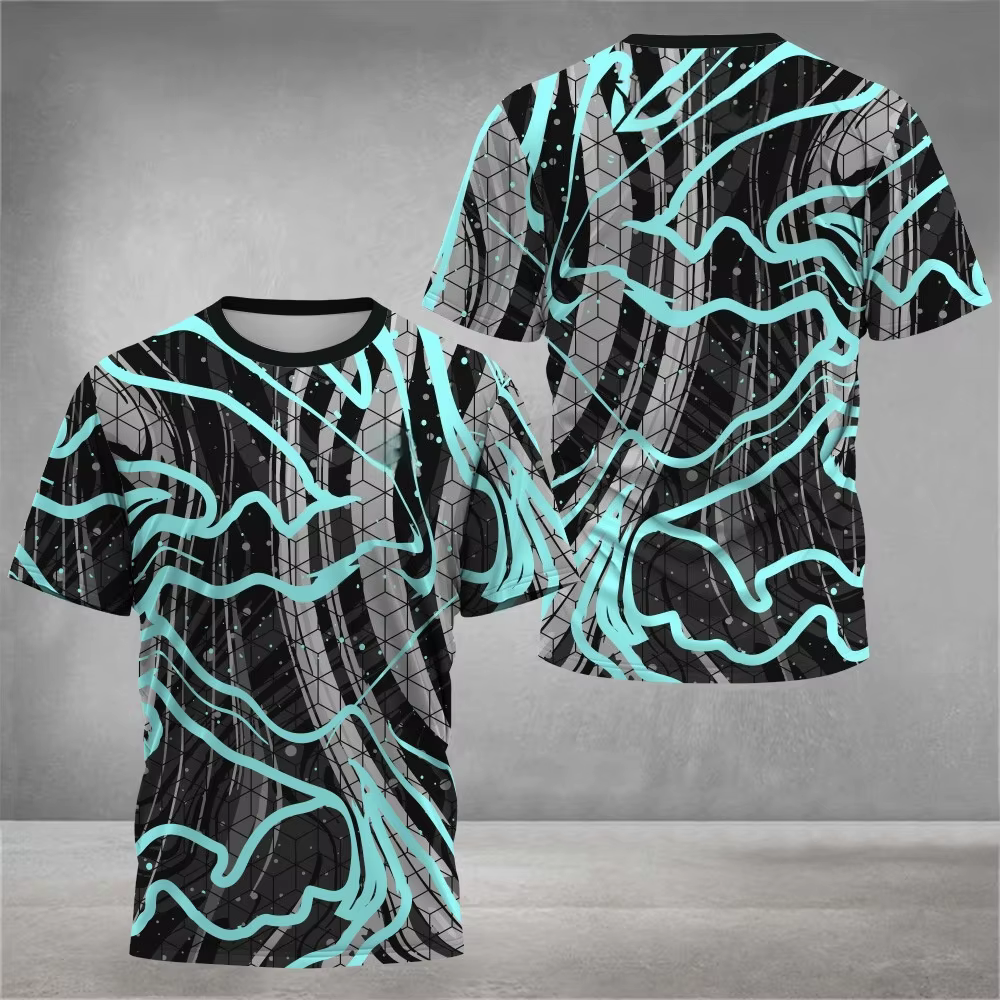 T-shirt pour homme à imprimé tie-dye 3D tendance, séchage rapide, manches courtes, pour le tennis et les sports de plein air, décontracté, respirant, coupe ample