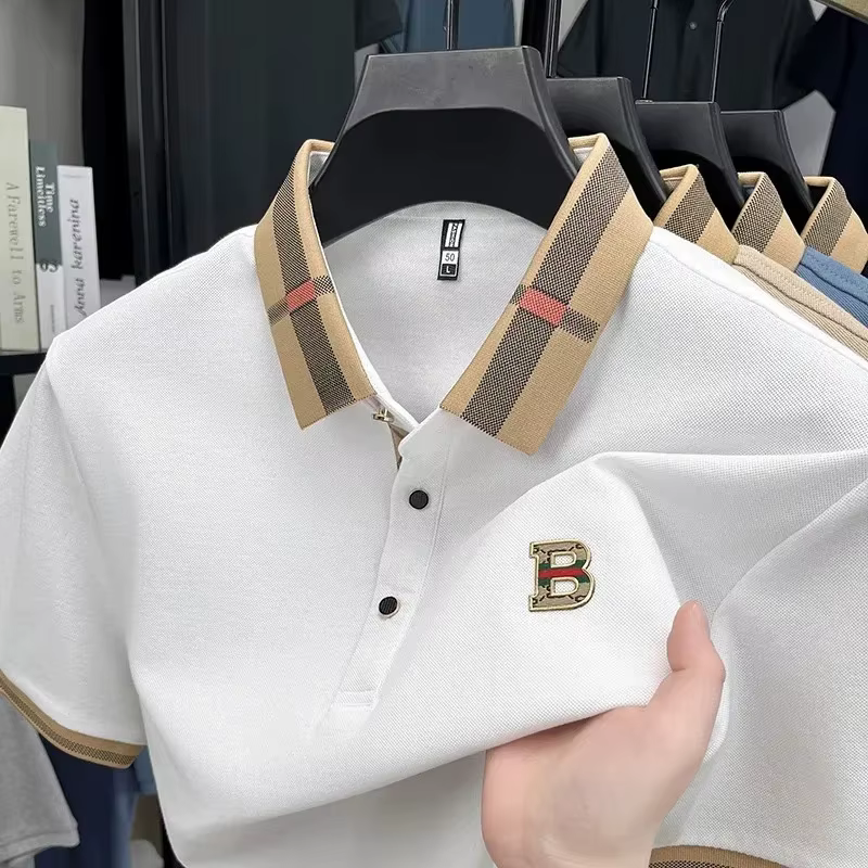 Marque de luxe logo polo à manches courtes hommes été nouveau haut de gamme en soie coton respirant Paul T-shirt mode