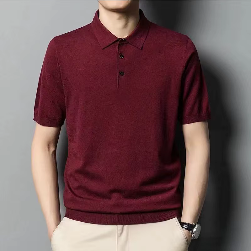 2025 mûrier soie laine pull col Polo pulls hommes ample surdimensionné S-3XL tricoté bas chemise été nouveau décontracté