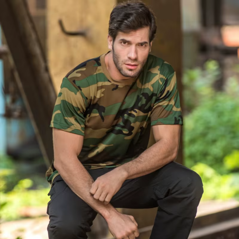 T-shirt camouflage tactique imprimé 3D pour homme