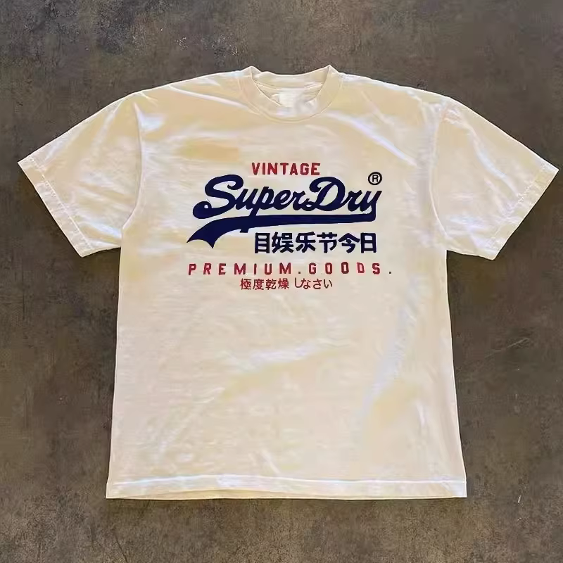 T-shirt graphique rétro SuperDry style japonais pour homme 100 % coton coupe oversize streetwear blanc Nouveauté 2026