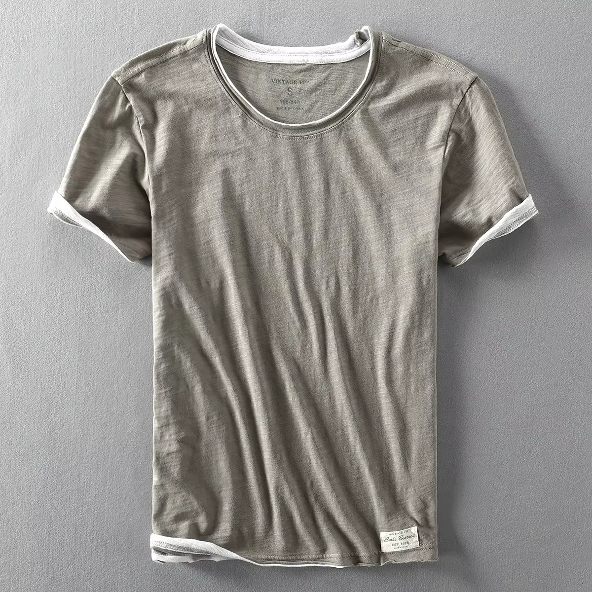 Faux deux T-shirts pour hommes rétro mode été coton couleur unie à manches courtes hauts mâle décontracté Simple mince blanc t-shirt vêtements