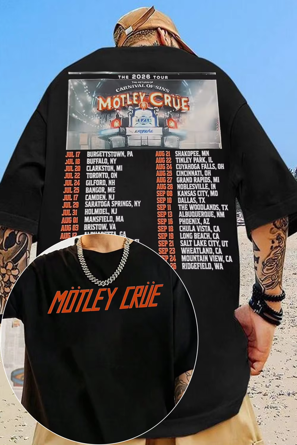 Nouveau T-shirt graphique Motley Crue 2026 pour hommes et femmes