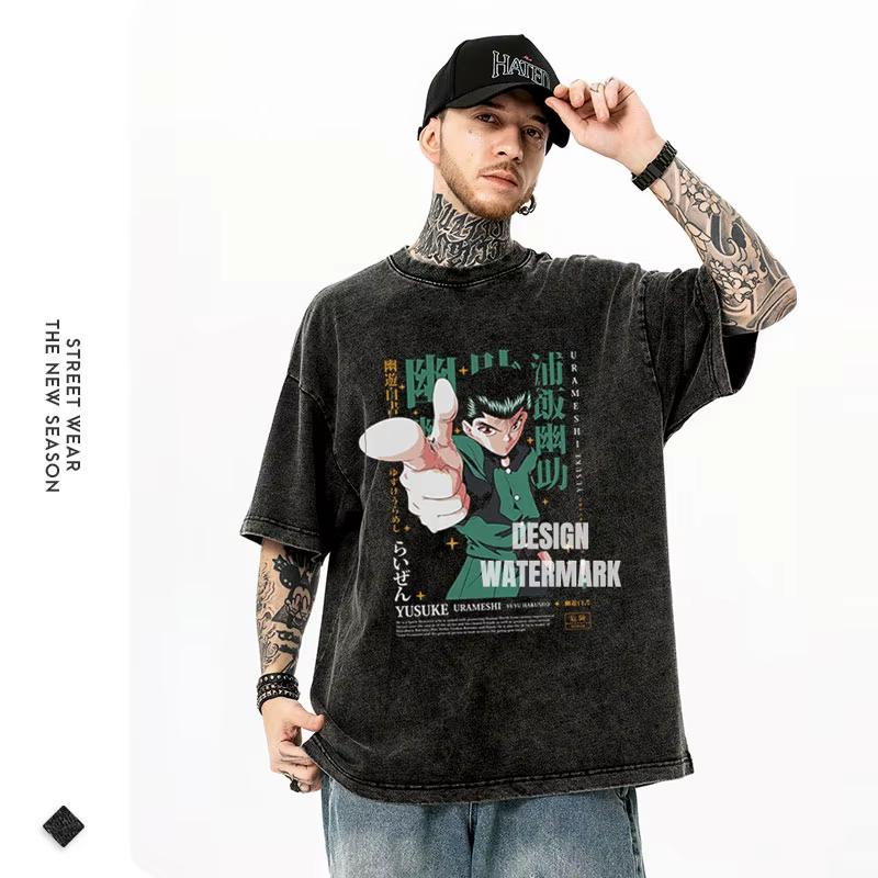 Anime Yu Yu Hakusho T-shirts graphiques Urameshi Yuusuke Manga t-shirt lavé surdimensionné