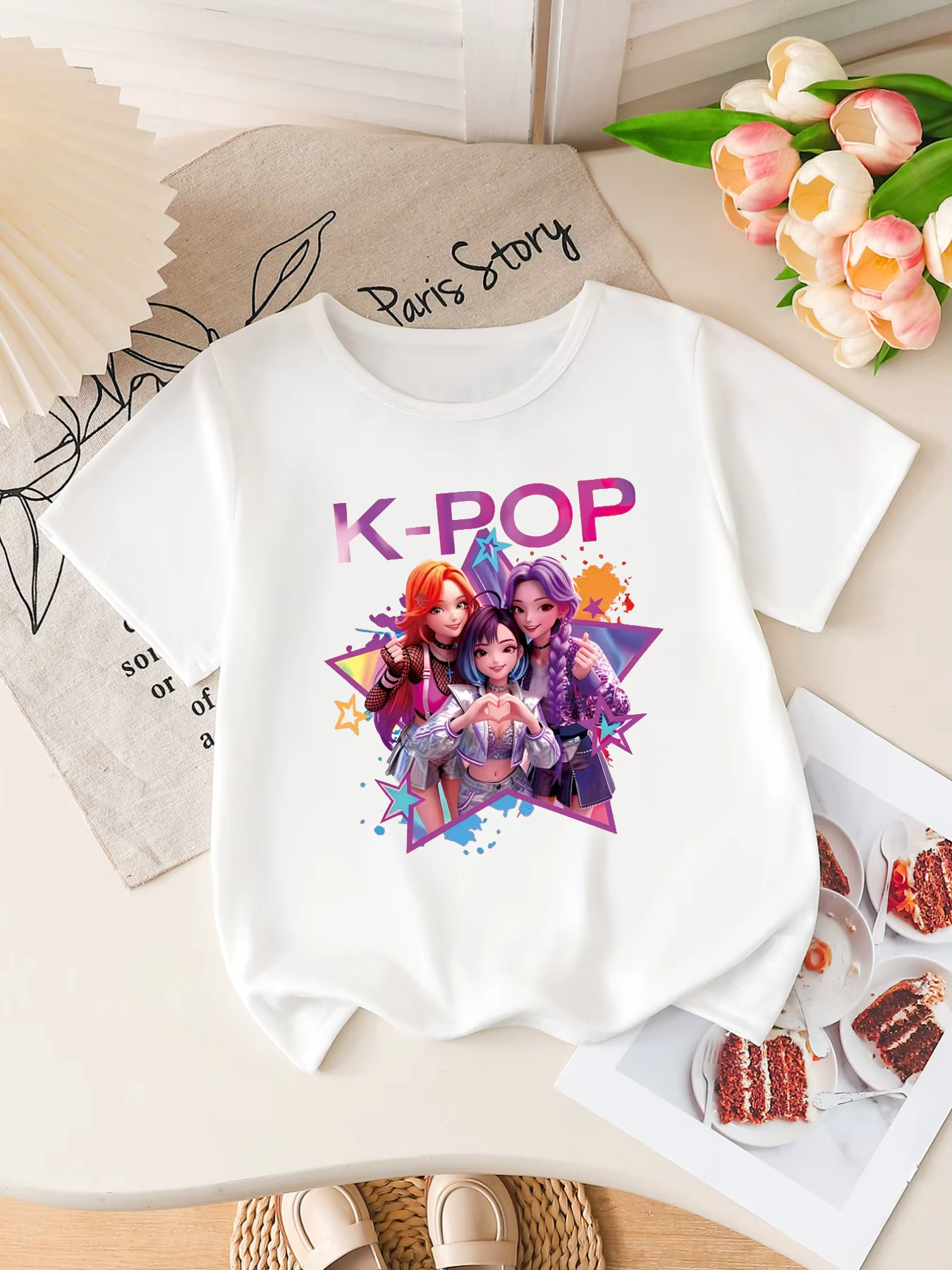 T-shirt à manches courtes imprimé groupe d'idoles K-POP pour filles