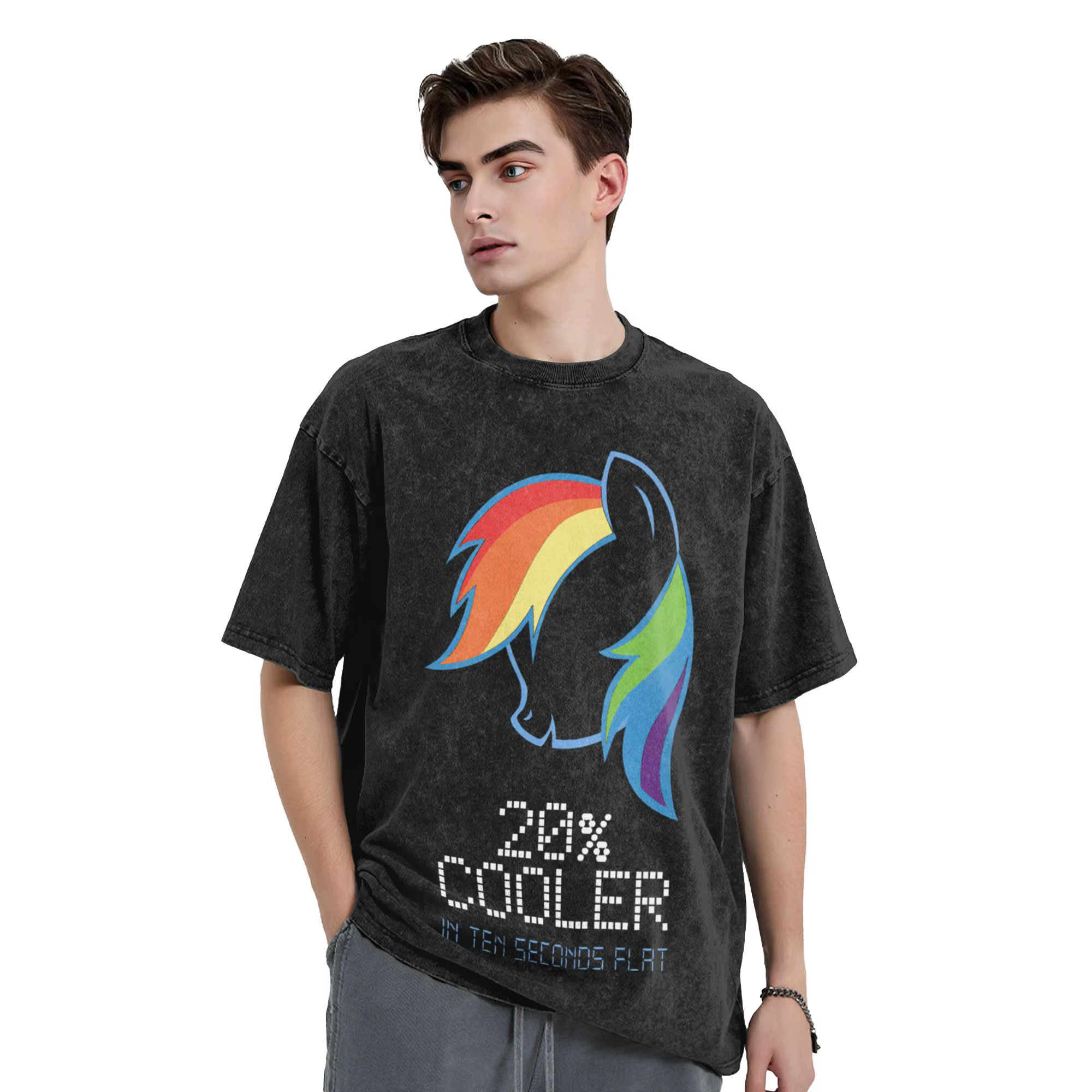 Rainbow Dash Men's T Shirt Washed Leisure Tee