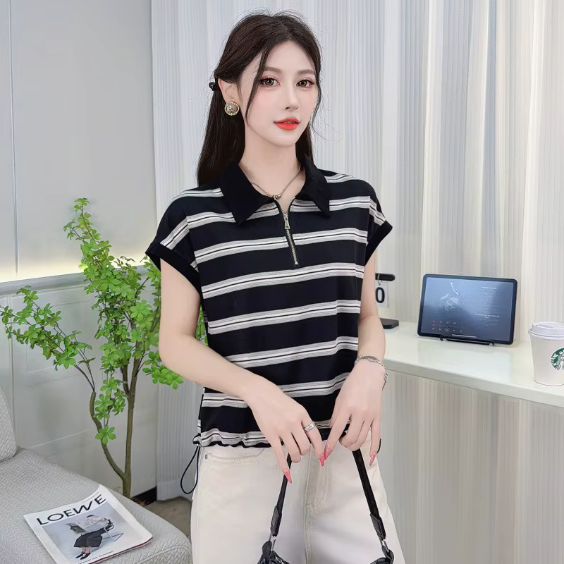 Polo rayé pour femme à manches chauve-souris