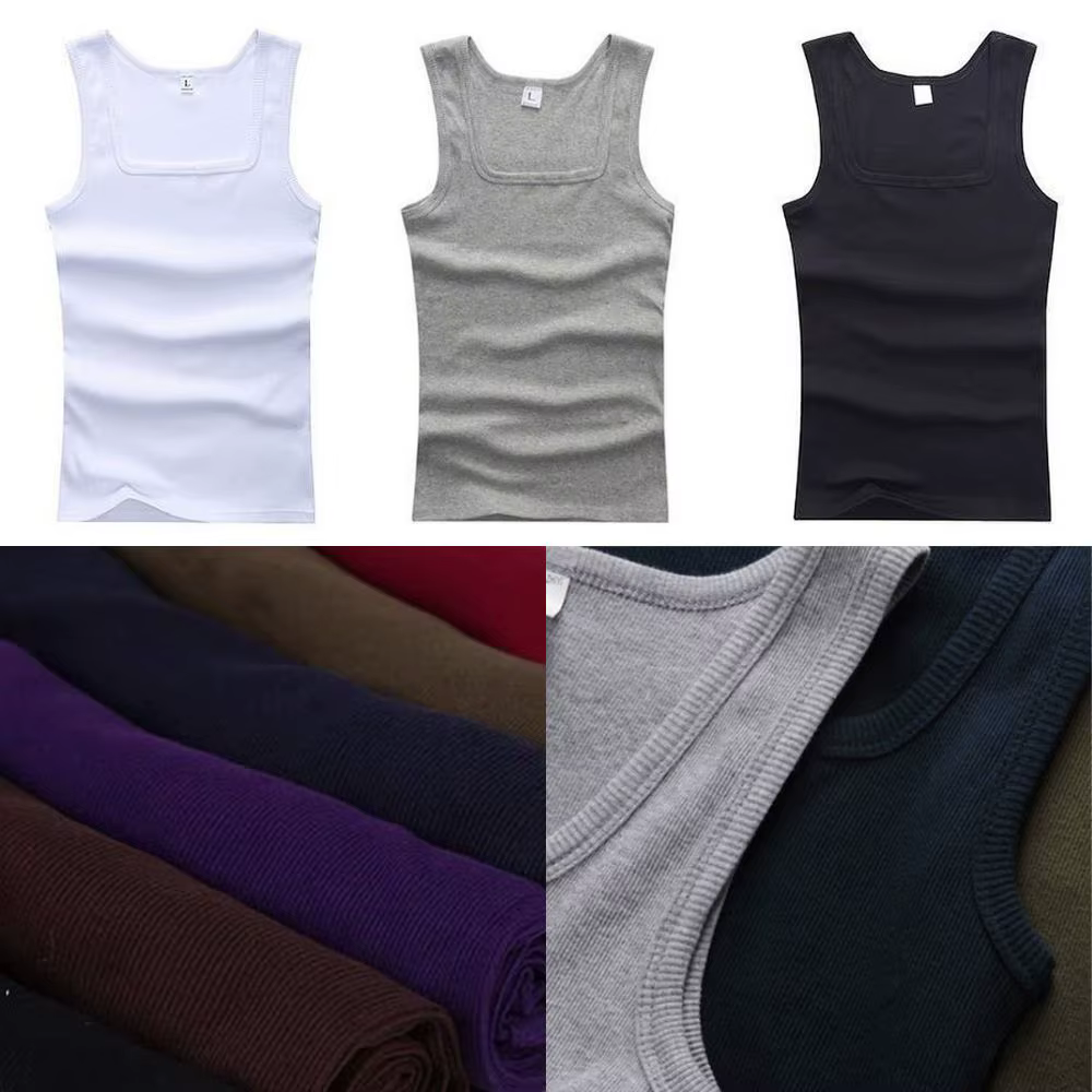 Femmes solide col carré côtelé débardeur Camisole hommes vêtements Singlets basique élastique débardeurs sans manches