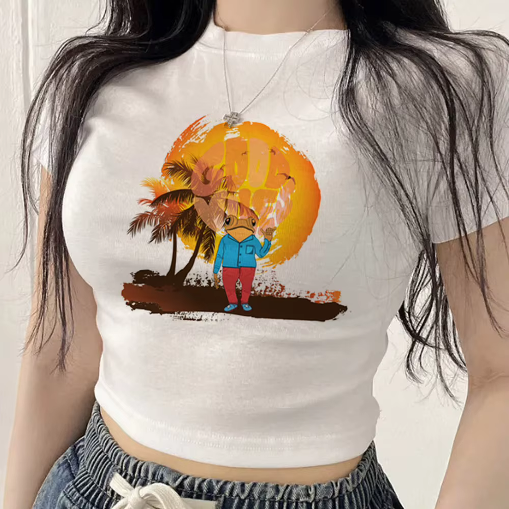 Bad Bunny crop top streetwear féminin vintage scene grunge t-shirt japonais drôle alternatif cutecore