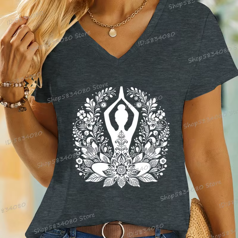 Femmes Yoga chemise florale conception graphique à manches courtes t-shirt décontracté