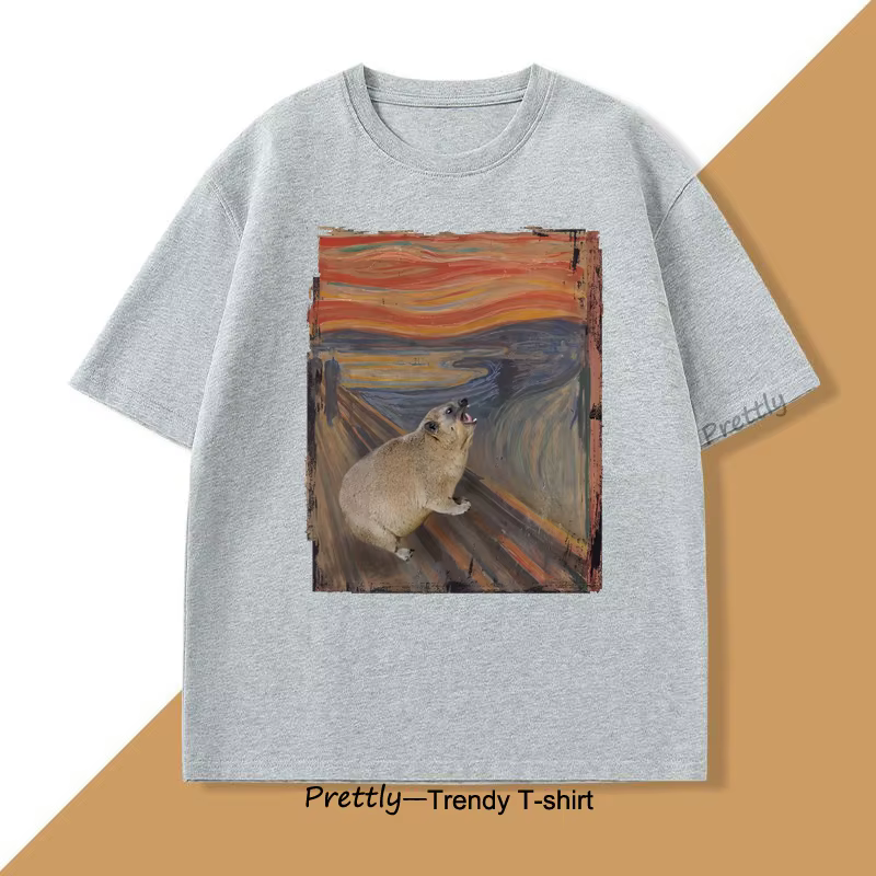 Hyrax Scream parodie Meme T-Shirt pour hommes femmes Vintage coton à manches courtes col rond T-shirts ample décontracté Mne's vêtements
