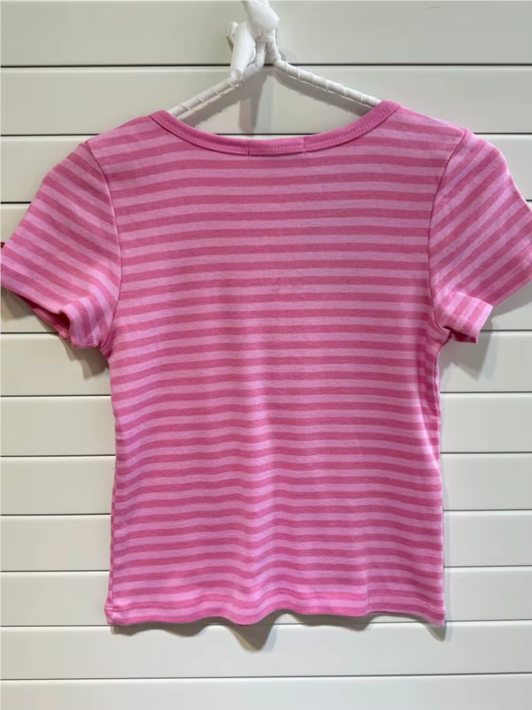 T-shirt à manches courtes rayé rose pour femme