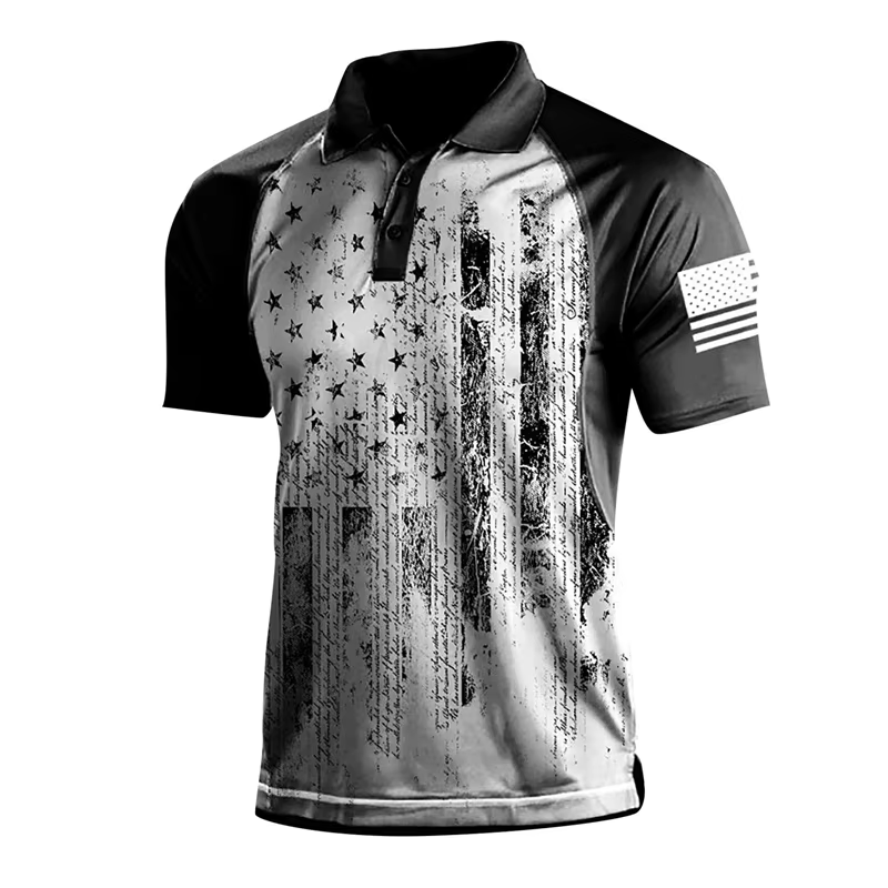 Polo à manches courtes imprimé 3D USA Feel pour hommes