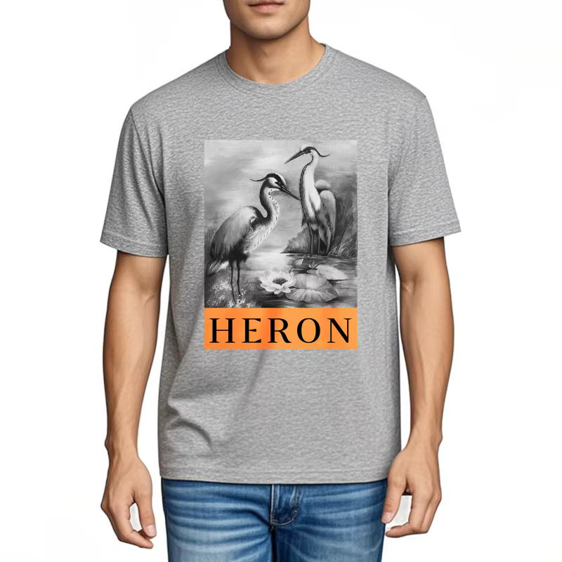 Haut pour hommes respirant à la mode T-shirt Heron oiseaux près de l'eau Orange usage quotidien t-shirts Streetwear