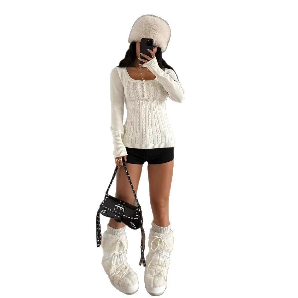 Pull tricoté à col en U style Miu
