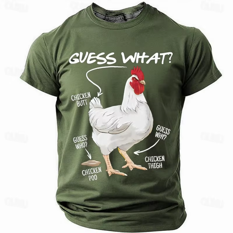 T-shirt humoristique pour homme avec impression 3D de poulet « Guess What »
