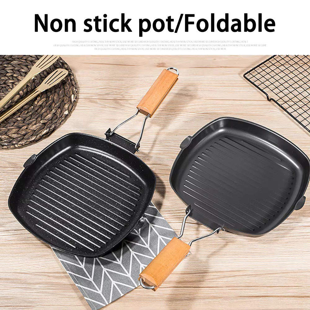 Poêle à steak pliante pour la maison, poêle astronomique plate rayée, poêle spéciale antiarina, cuisinière à induction à gaz pour la friture des steaks, extérieur