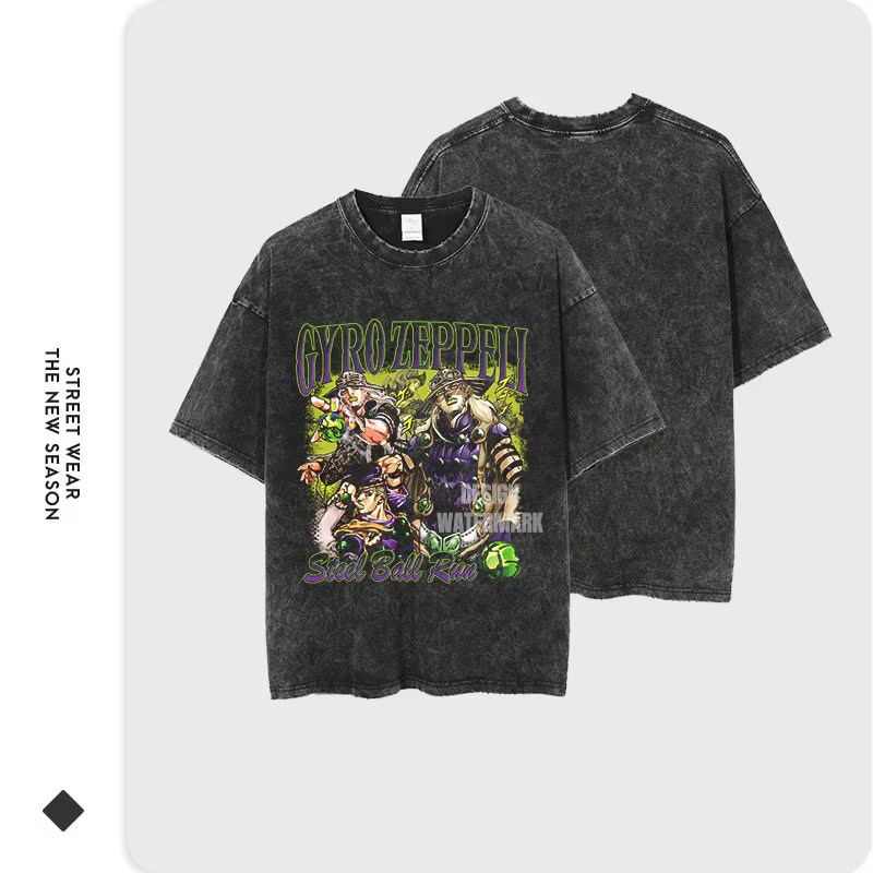 Bandai Anime JoJos t-shirt Vintage lavé JOJO boule d'acier course T-shirts Streetwear Manga Gyro Zeppeli hauts