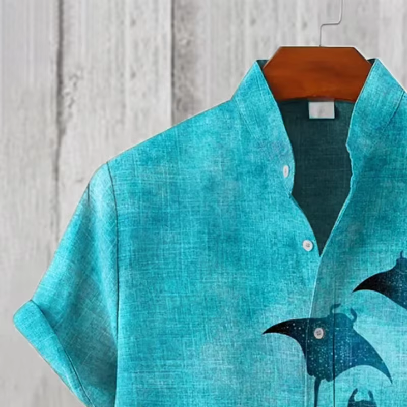 Chemise décontractée pour homme à imprimé artistique Manta Rays style bohème