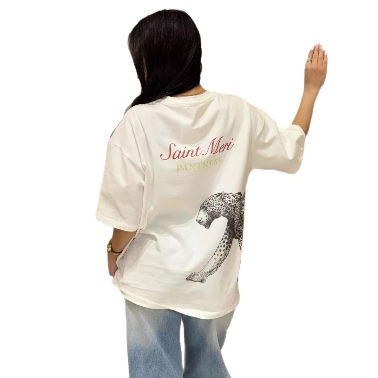 T-shirt ample en coton 100% imprimé panthère française pour femmes