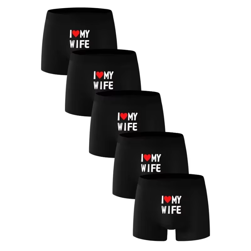 Sous-vêtements pour hommes, couleur noire, boîte à la mode, impression personnalisée, j'aime ma femme, sous-vêtement doux et respirant